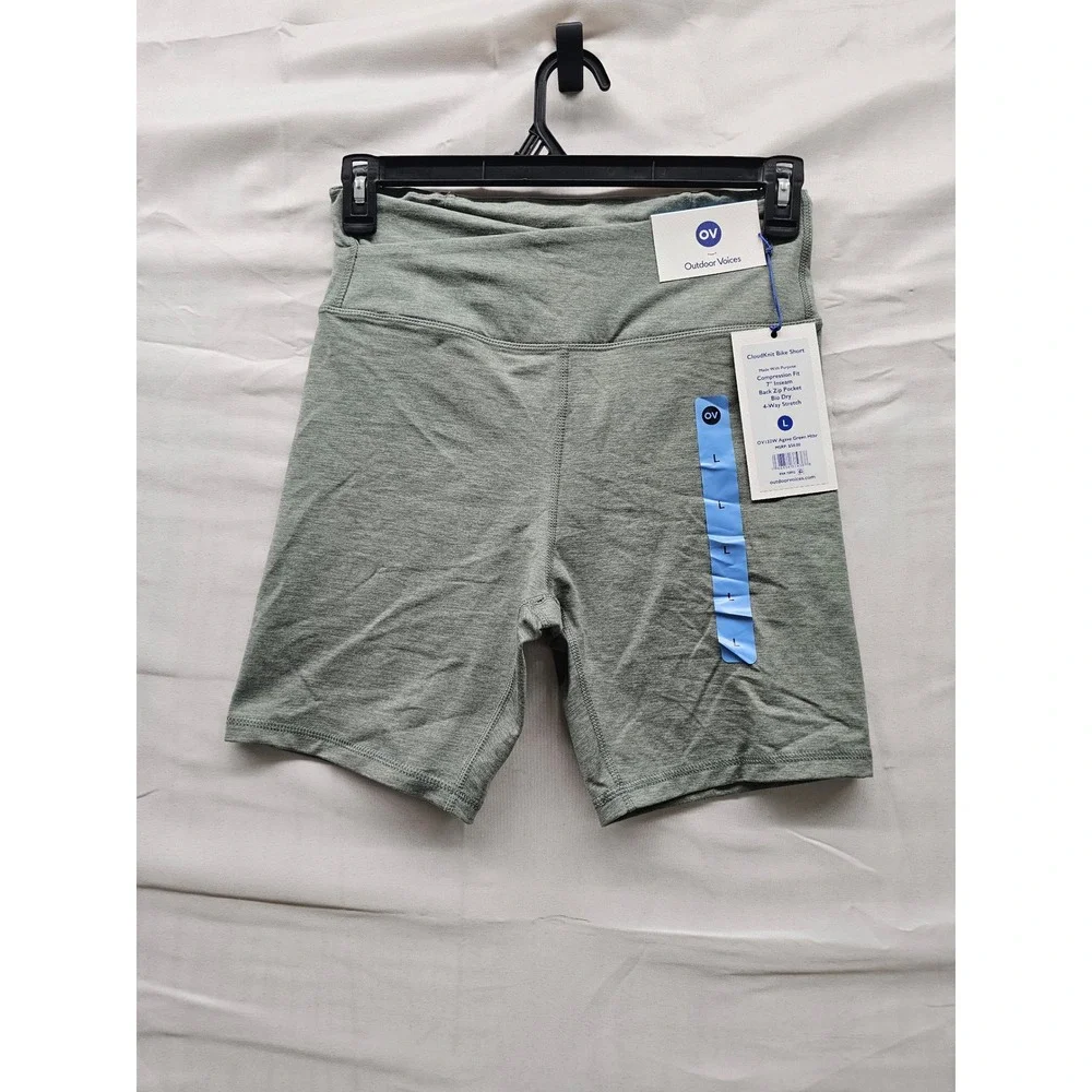 Outdoor Voices Womens CloudKnit Bike Shorts Green Polyester Blend Workout Size L
